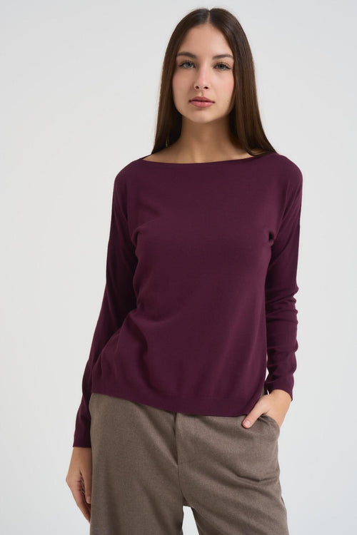 Maglia donna scollo a barca melanzana