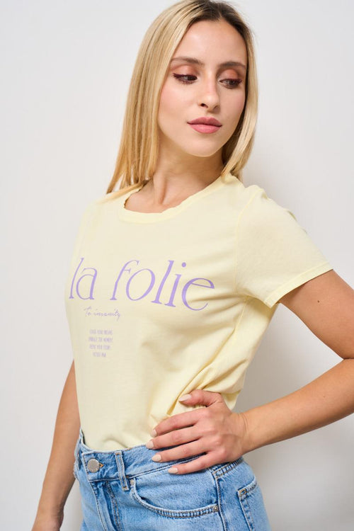 T-shirt donna girocollo gialla pastello - 2