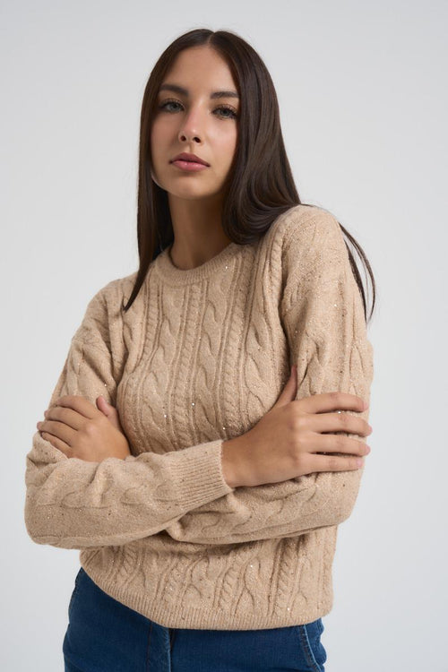 Girocollo trecce e paillettes donna cammello - 2