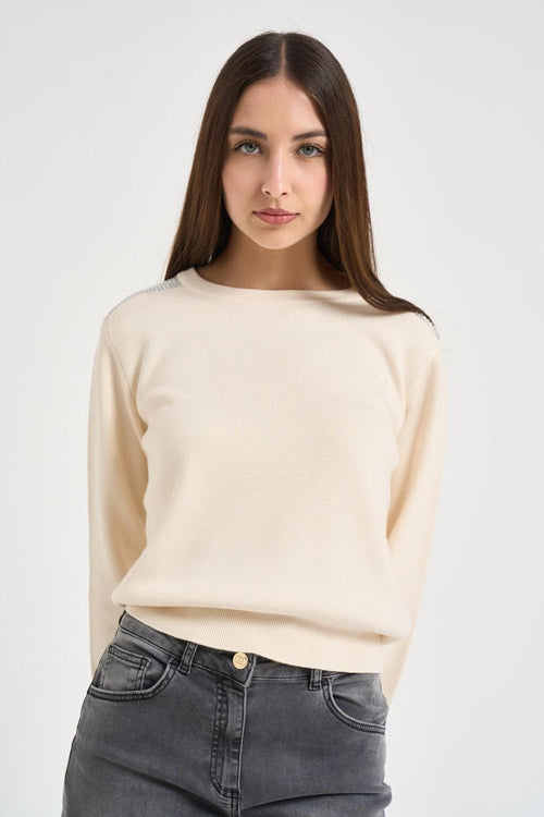 Maglia donna girocollo panna