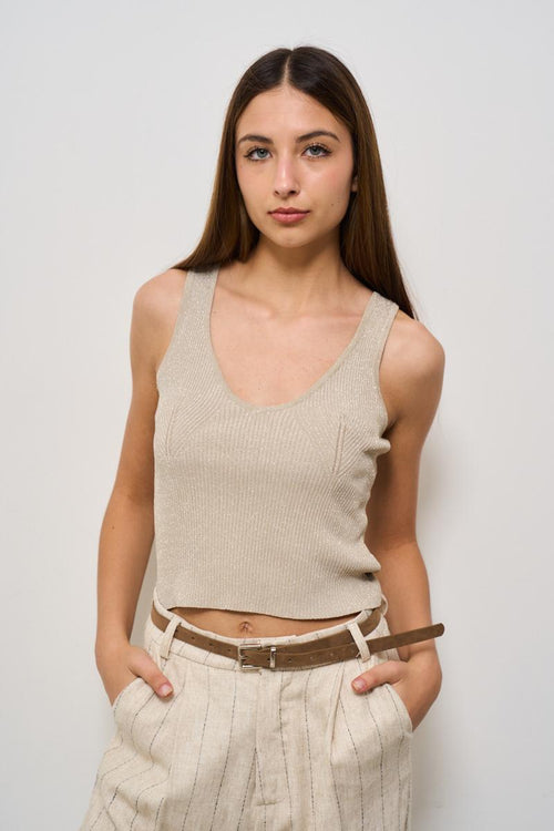 Top donna cropped beige - 1