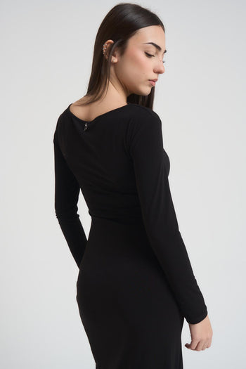 Abito donna lungo con spacco nero - 4