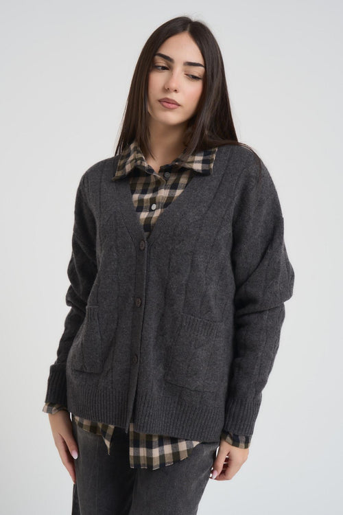 Cardigan donna in maglia grigio antracite - 2