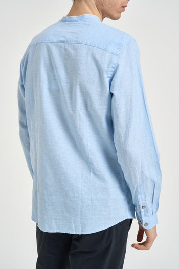 Camicia uomo in lino azzurra - 5