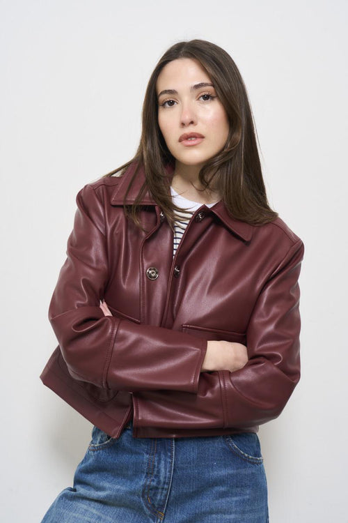 Women's burgundy eco leather jacket - 2