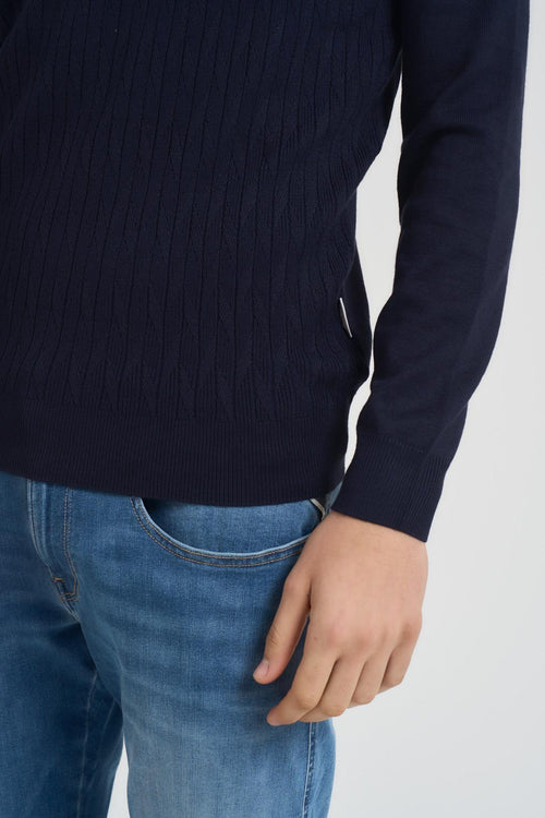 Maglia uomo girocollo a treccia blu - 2