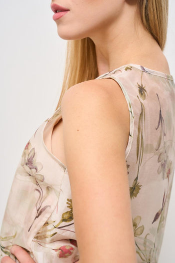 Top donna girocollo floreale beige - 5