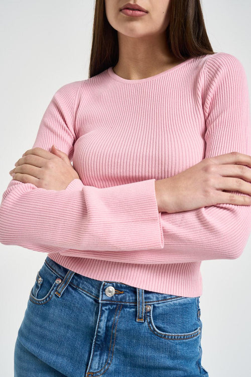 Maglia donna a costine rosa - 2