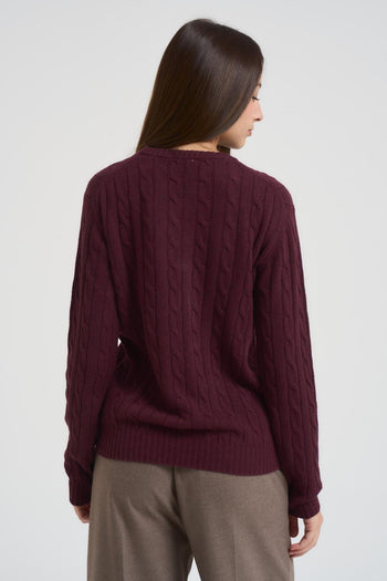 Maglia donna a trecce bordeaux - 3