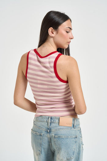 Top donna a righe rosa e rosso - 3