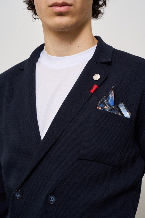 Giacca uomo in maglia doppiopetto blu - 2