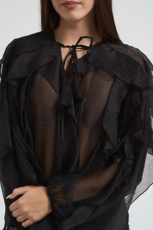 Blusa donna con volant nera - 2
