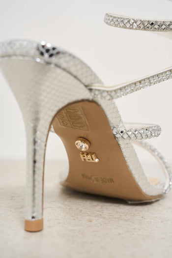 Sandalo con tacco strass argento - 8