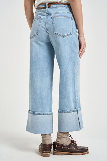 Jeans donna wide leg cropped in denim chiaro - 3