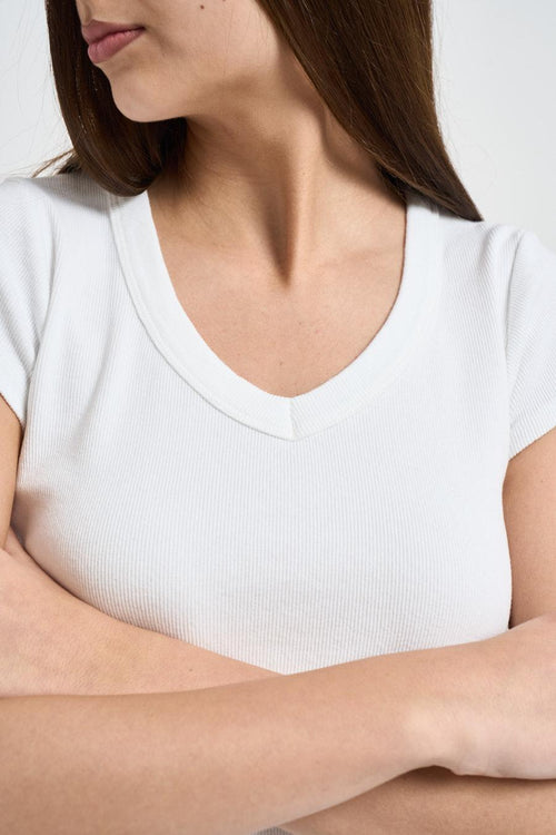 T-shirt donna bianca a costine - 2
