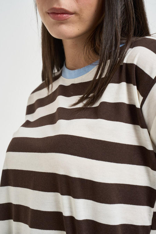 T-shirt donna a righe bianca e moro - 2