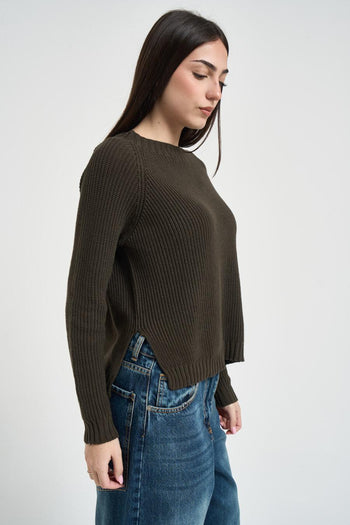 Maglia donna con spacchi marrone - 3