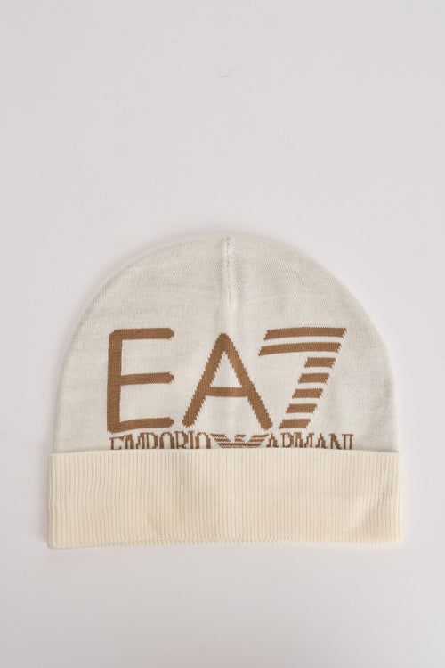 Berretto uomo panna con logo frontale