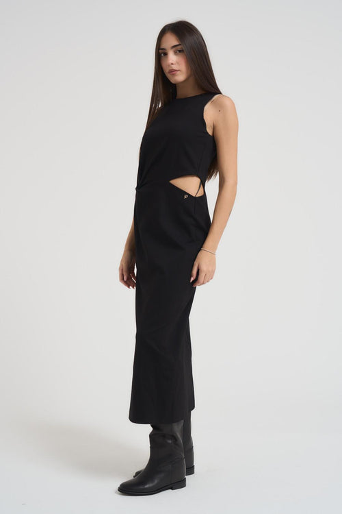 Abito donna midi con cut out nero