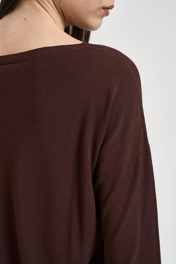Maglia donna scollo a barca marrone cioccolato - 5