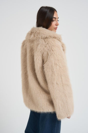 Eco pelliccia donna corta beige - 5