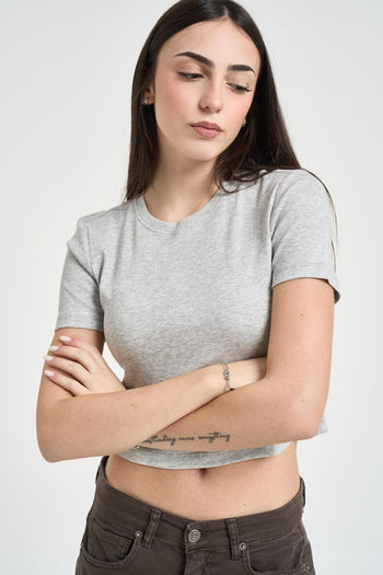 T-shirt donna cropped grigio melange - 3