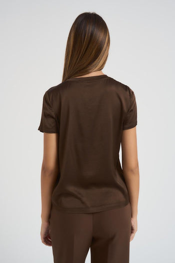 T-shirt donna girocollo marrone - 3