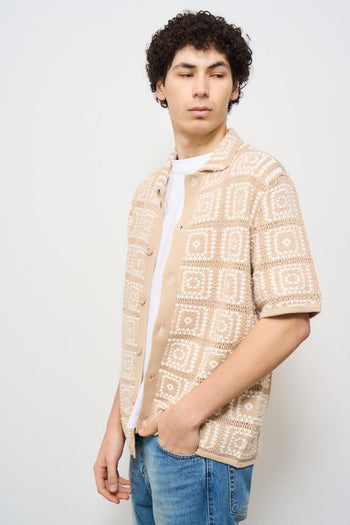 Camicia uomo in fantasia quadri beige - 3