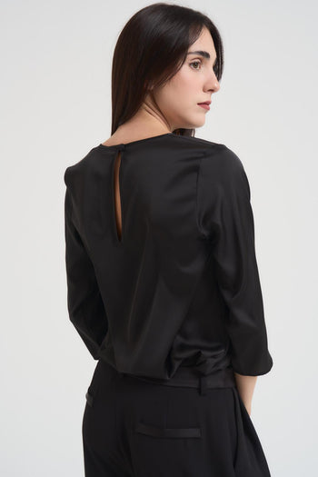 Blusa donna satinata nera - 4