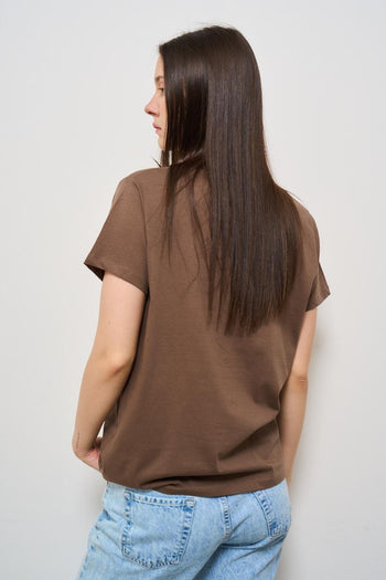 T-shirt donna girocollo marrone - 4