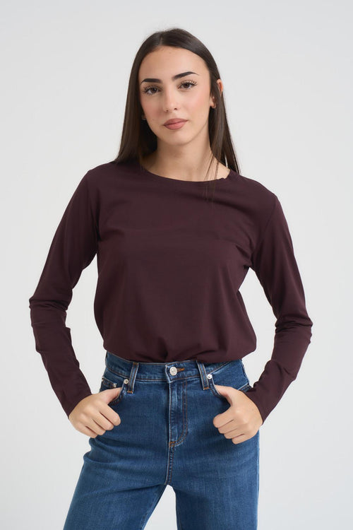 Maglia donna a maniche lunghe bordeaux - 1
