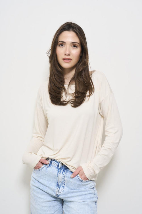 Maglia donna girocollo panna - 2