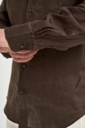 Camicia uomo marrone in lino - 4