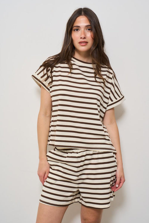 Completo donna a righe marrone