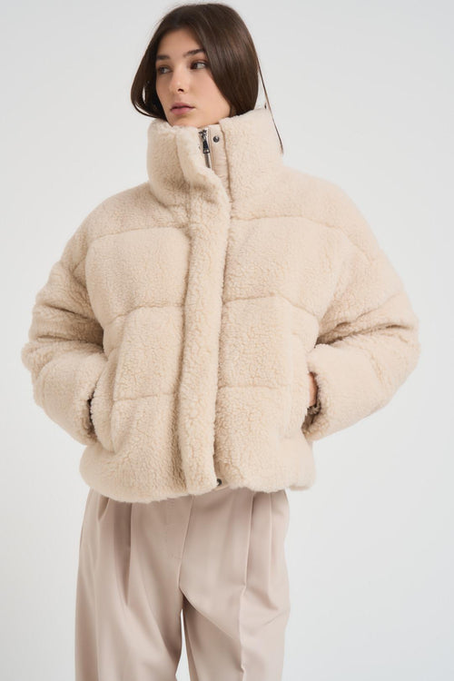 Piumino donna cropped teddy panna