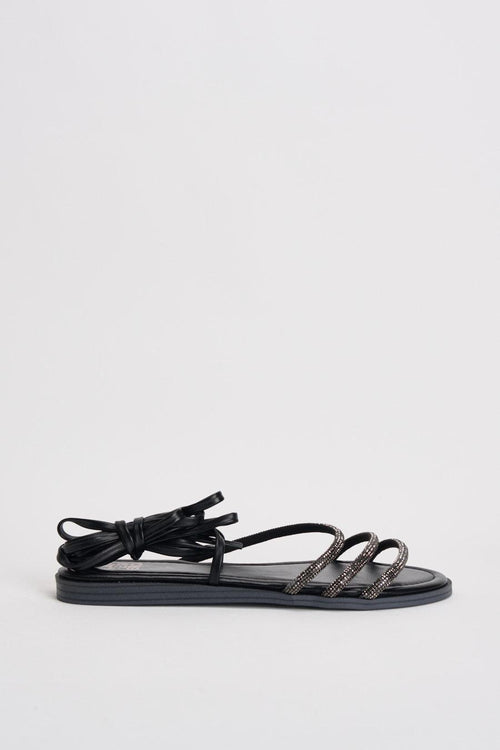 Sandalo donna alla schiava con strass nero