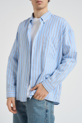 Camicia uomo a righe celeste - 5