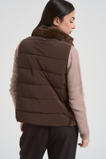 Gilet donna in ecopelliccia marrone - 4