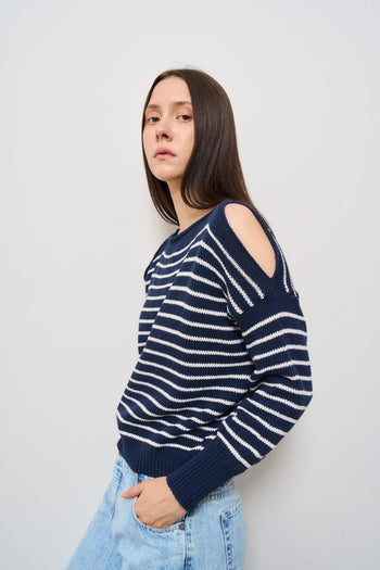 Maglia donna a righe bianca e blu - 3