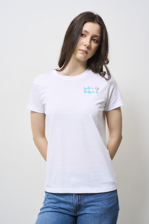 White women's T-shirt with Portofino writing