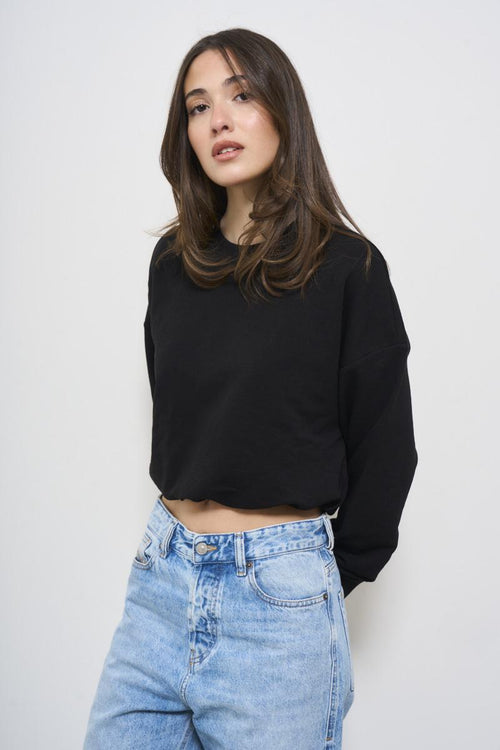 Felpa donna cropped nera - 2