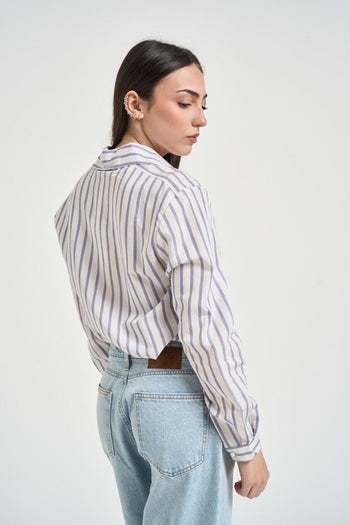 Camicia donna a righe celeste - 3