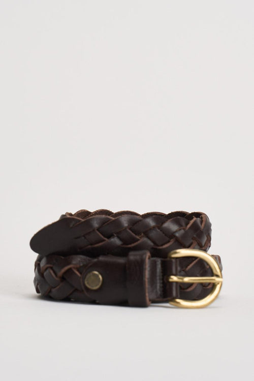 Cintura donna in pelle intrecciata marrone