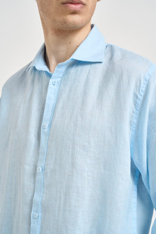 Camicia uomo in lino celeste - 2