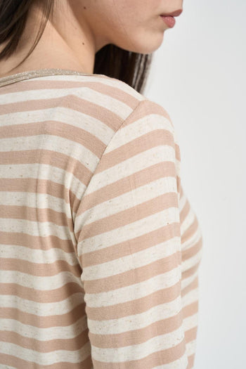 Maglia donna a righe beige e panna - 5