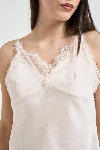 Top donna inserti in pizzo panna - 3