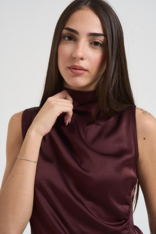 Top smanicato collo alto donna bordeaux - 2