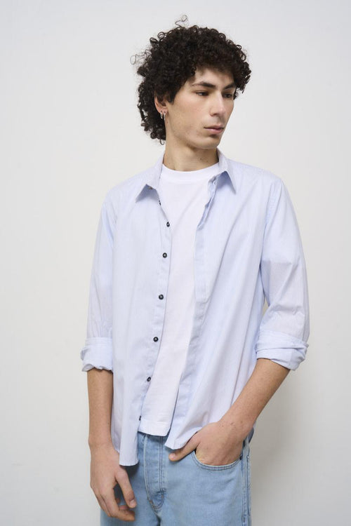 Camicia uomo a righe sottili celeste - 2