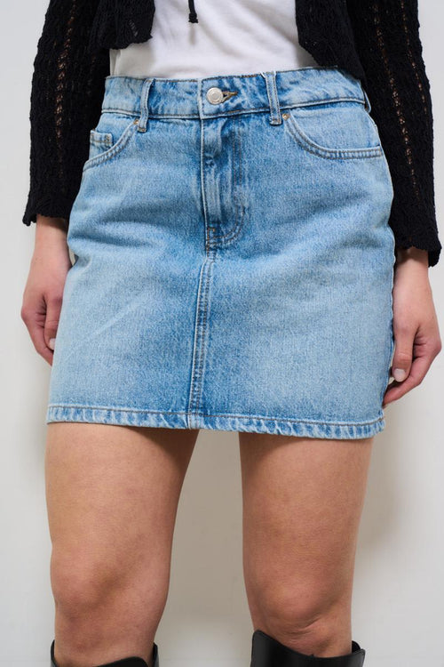 Minigonna donna in denim chiaro - 2