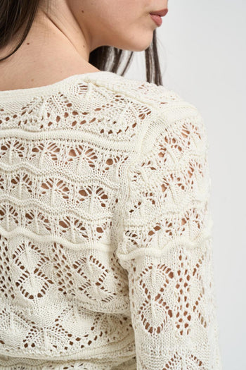 Cardigan donna traforato panna - 4